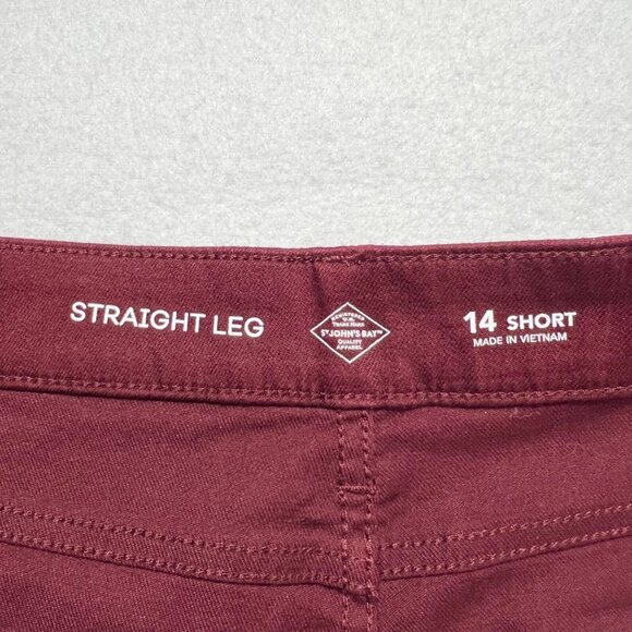 NWT St. John's Bay Women's Stretch Straight Mid Rise Burgundy Jeans Sz 14 Short - Picture 6 of 11